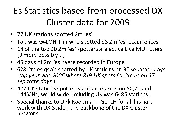 Es Statistics based from processed DX Cluster data for 2009 • 77 UK stations