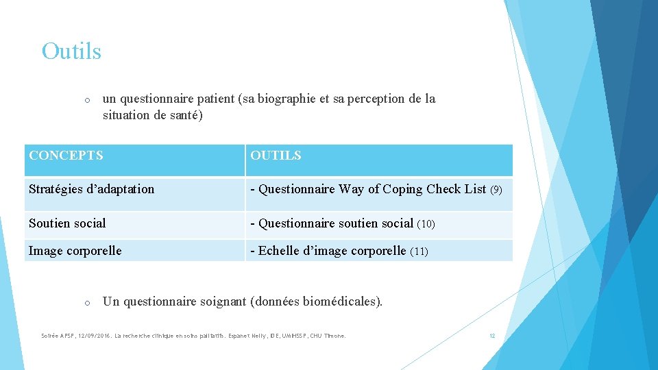 Outils o un questionnaire patient (sa biographie et sa perception de la situation de