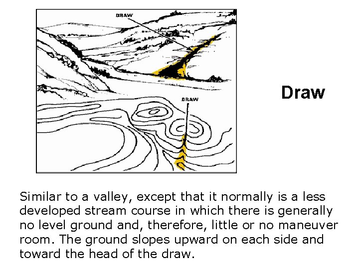 Draw Similar to a valley, except that it normally is a less developed stream