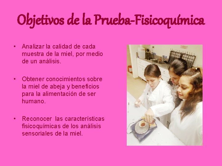 Objetivos de la Prueba-Fisicoquímica • Analizar la calidad de cada muestra de la miel,