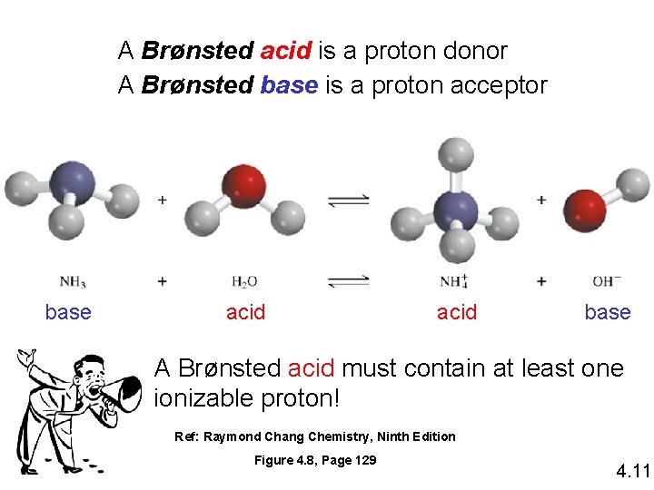 A Brønsted acid is a proton donor A Brønsted base is a proton acceptor