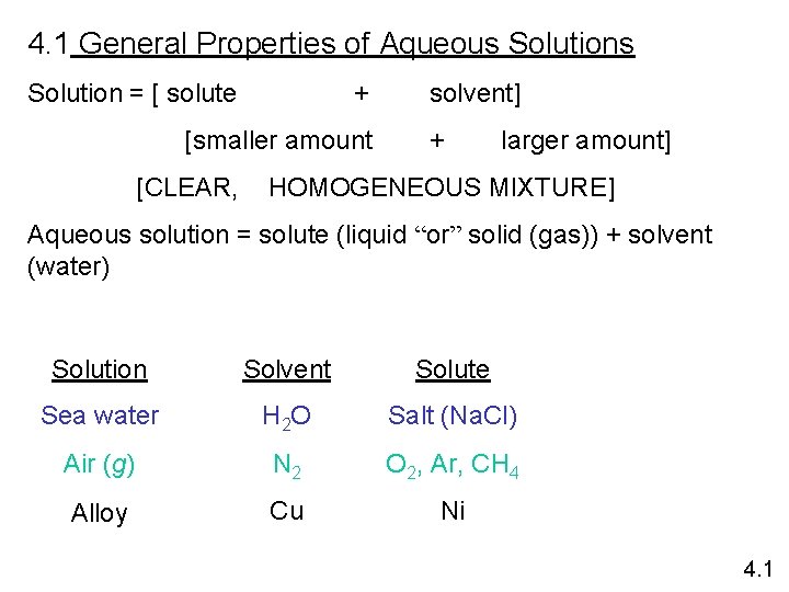 4. 1 General Properties of Aqueous Solution = [ solute + [smaller amount [CLEAR,