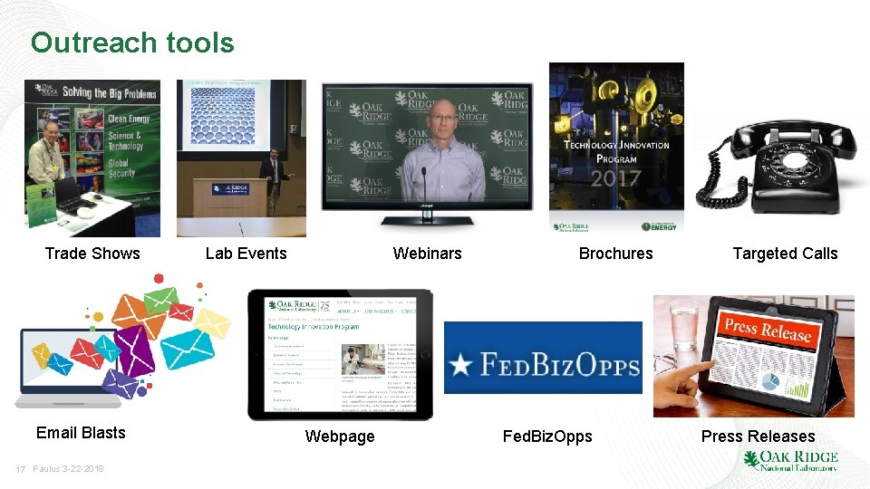 Outreach tools Trade Shows Email Blasts 17 Paulus 3 -22 -2018 Lab Events Webinars