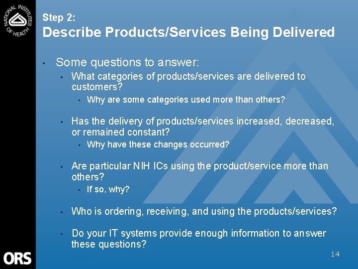 Step 2: Describe Products/Services Being Delivered • Some questions to answer: • What categories