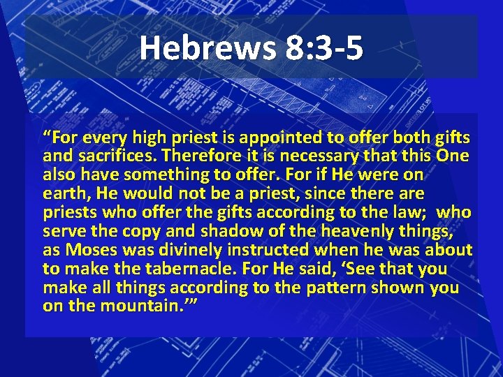 Hebrews 8: 3 -5 “For every high priest is appointed to offer both gifts
