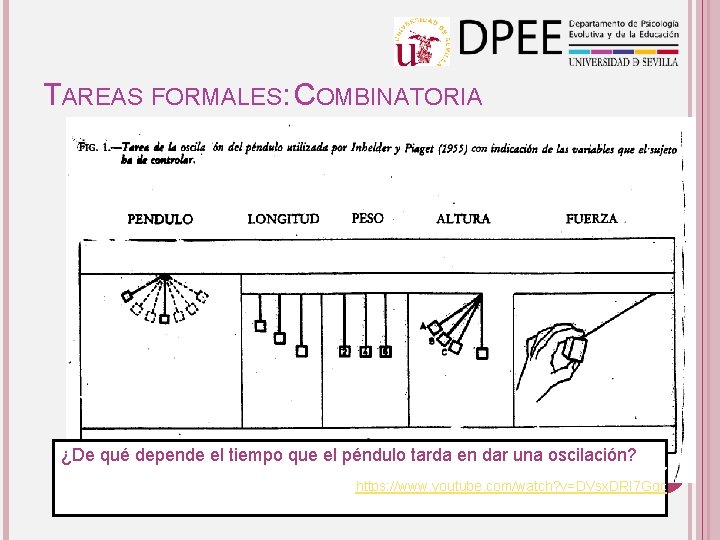 TAREAS FORMALES: COMBINATORIA ¿De qué depende el tiempo que el péndulo tarda en dar TAREAS FORMALES: COMBINATORIA ¿De qué depende el tiempo que el péndulo tarda en dar