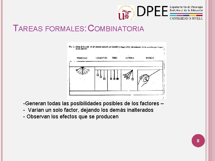 TAREAS FORMALES: COMBINATORIA -Generan todas las posibilidades posibles de los factores – - Varían TAREAS FORMALES: COMBINATORIA -Generan todas las posibilidades posibles de los factores – - Varían