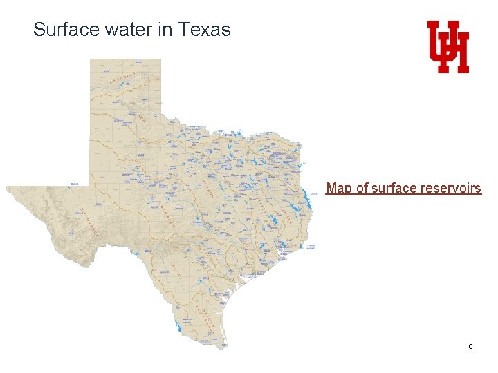 Surface water in Texas Map of surface reservoirs 9 