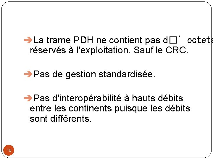  La trame PDH ne contient pas d�’octets réservés à l'exploitation. Sauf le CRC.