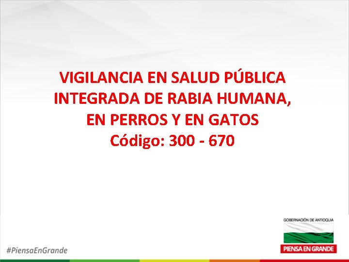 VIGILANCIA EN SALUD PÚBLICA INTEGRADA DE RABIA HUMANA, EN PERROS Y EN GATOS Código: