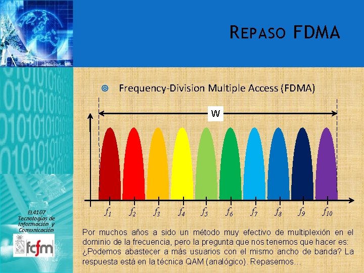 R EPASO FDMA Frequency-Division Multiple Access (FDMA) W EL 4107 Tecnologías de Información y