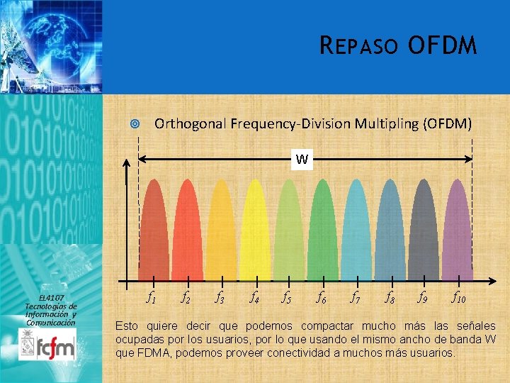R EPASO OFDM Orthogonal Frequency-Division Multipling (OFDM) W EL 4107 Tecnologías de Información y