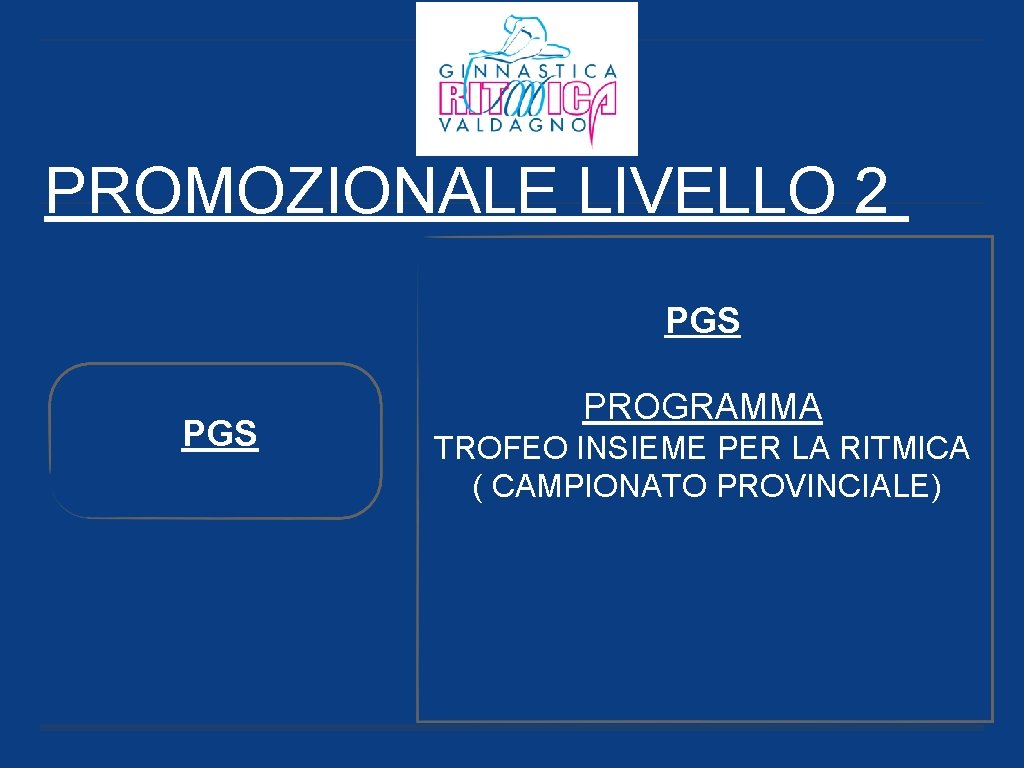 PROMOZIONALE LIVELLO 2 PGS PROGRAMMA TROFEO INSIEME PER LA RITMICA ( CAMPIONATO PROVINCIALE) 
