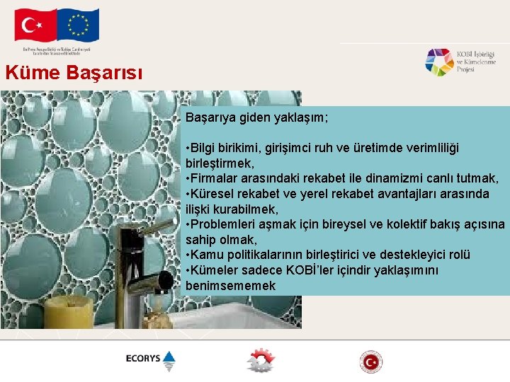 Küme Başarısı Başarıya giden yaklaşım; • Bilgi birikimi, girişimci ruh ve üretimde verimliliği birleştirmek,