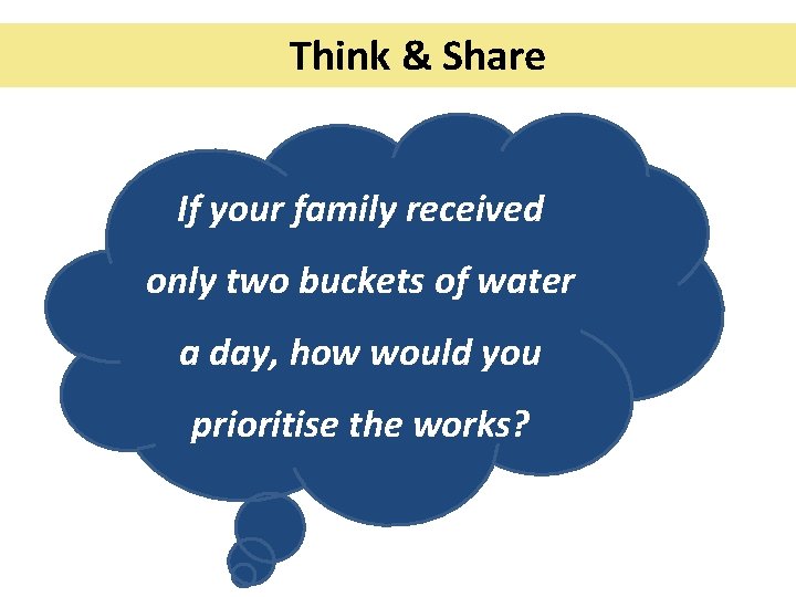 Think & Share If your family received only two buckets of water a day,