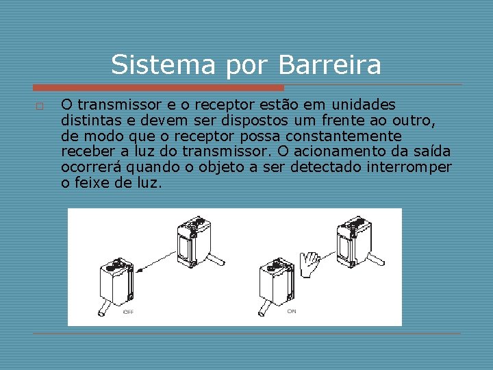 Sistema por Barreira o O transmissor e o receptor estão em unidades distintas e