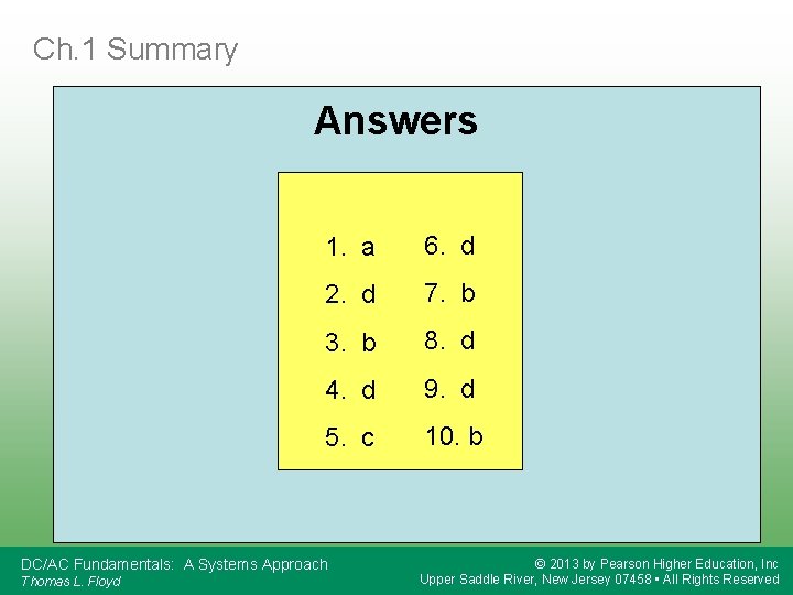 Ch. 1 Summary Answers 1. a 6. d 2. d 7. b 3. b