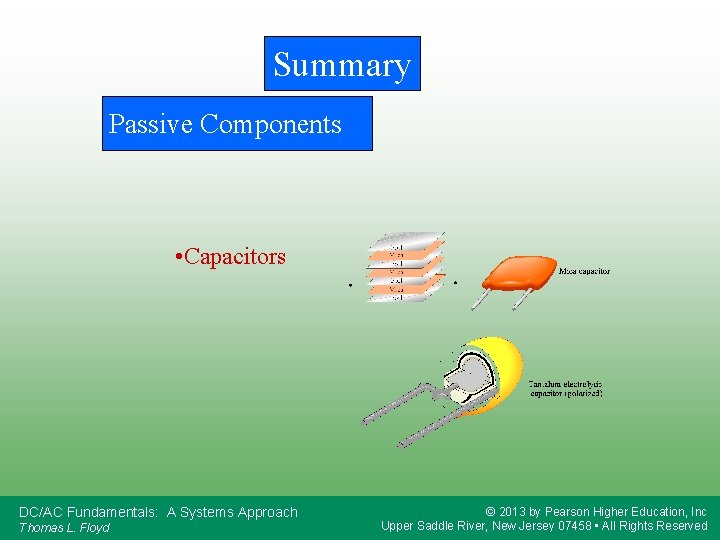 Summary Passive Components • Capacitors DC/AC Fundamentals: A Systems Approach Thomas L. Floyd ©