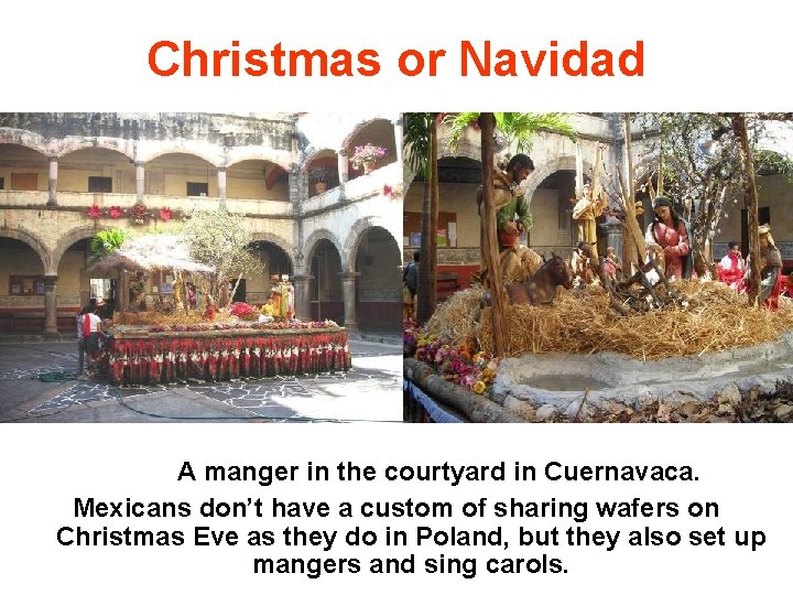 Christmas or Navidad A manger in the courtyard in Cuernavaca. Mexicans don’t have a