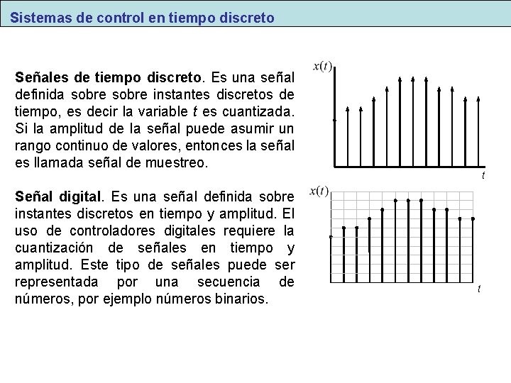 Sistemas de control en tiempo discreto Señales de tiempo discreto. Es una señal definida