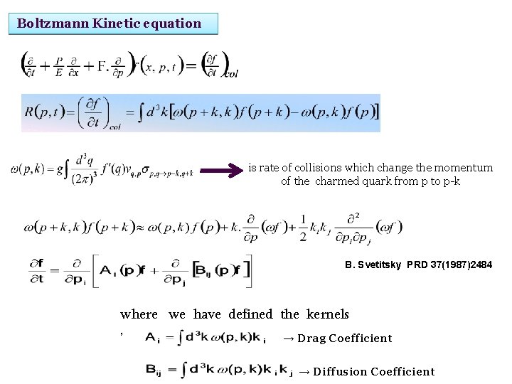 Boltzmann Kinetic equation is rate of collisions which change the momentum of the charmed Boltzmann Kinetic equation is rate of collisions which change the momentum of the charmed