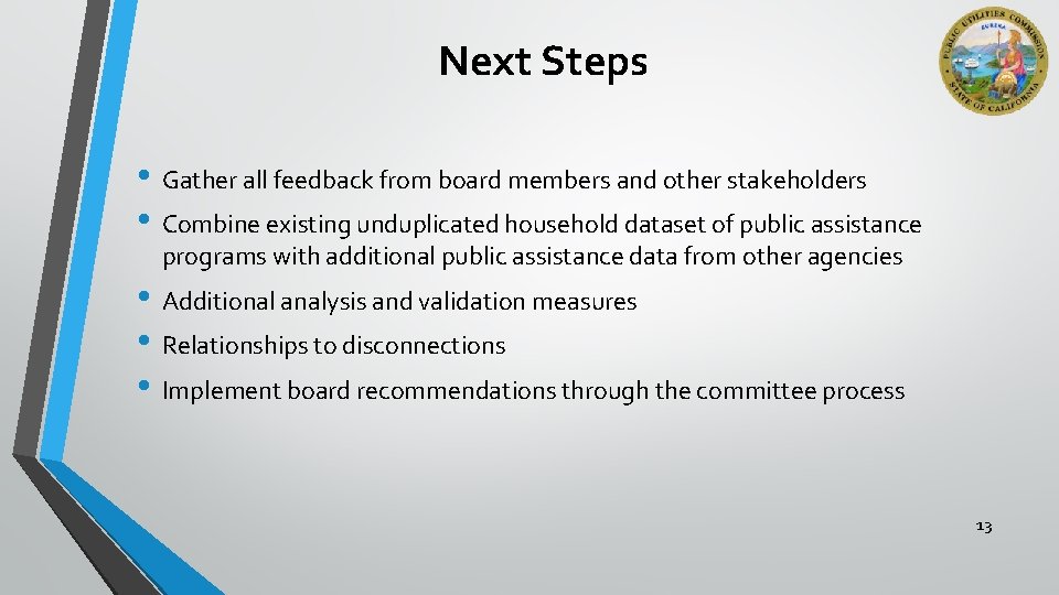 Next Steps • Gather all feedback from board members and other stakeholders • Combine