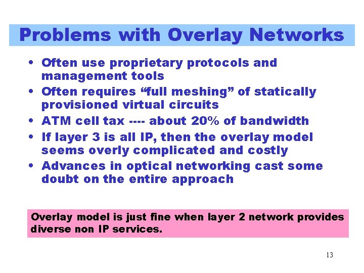 Problems with Overlay Networks • Often use proprietary protocols and management tools • Often Problems with Overlay Networks • Often use proprietary protocols and management tools • Often