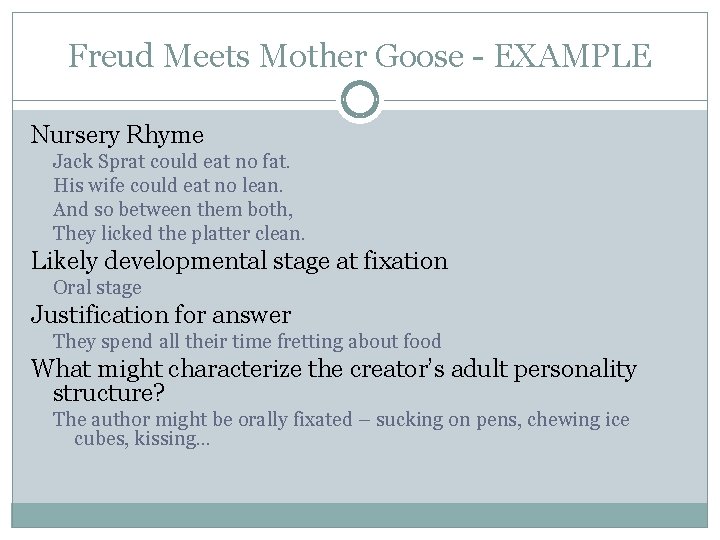 Freud Meets Mother Goose - EXAMPLE Nursery Rhyme Jack Sprat could eat no fat.