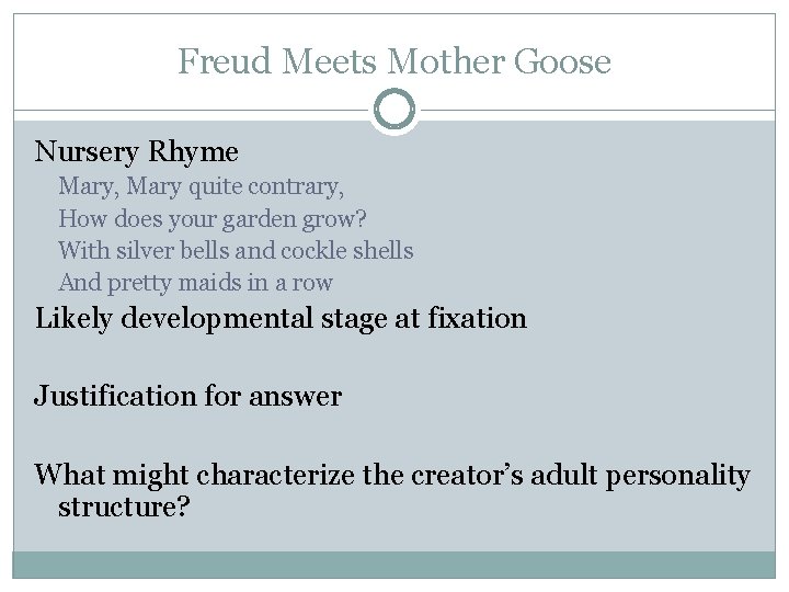 Freud Meets Mother Goose Nursery Rhyme Mary, Mary quite contrary, How does your garden