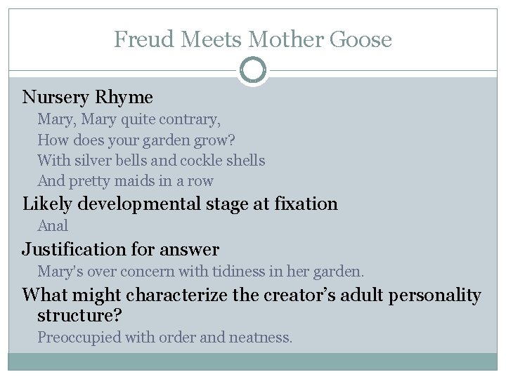 Freud Meets Mother Goose Nursery Rhyme Mary, Mary quite contrary, How does your garden