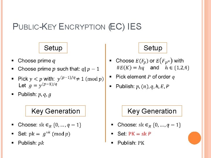 PUBLIC-KEY ENCRYPTION (EC) IES Setup Key Generation 