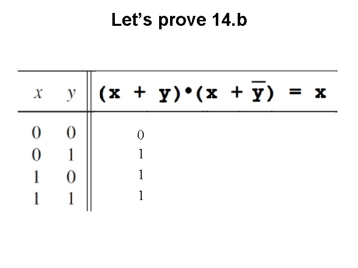 Let’s prove 14. b 0 1 1 1 