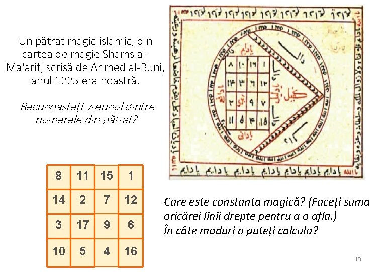 Un pătrat magic islamic, din cartea de magie Shams al. Ma'arif, scrisă de Ahmed