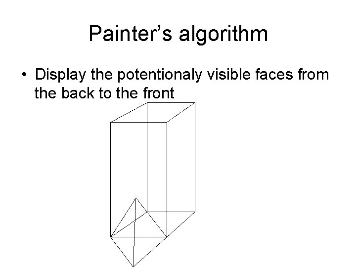 Painter’s algorithm • Display the potentionaly visible faces from the back to the front