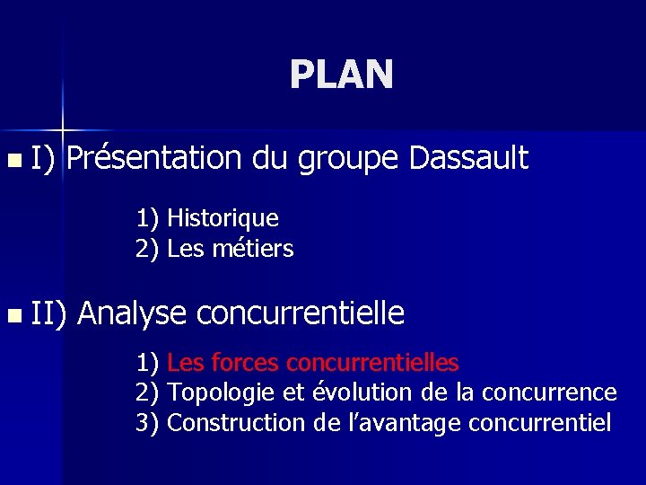 PLAN n I) Présentation du groupe Dassault 1) Historique 2) Les métiers n II)