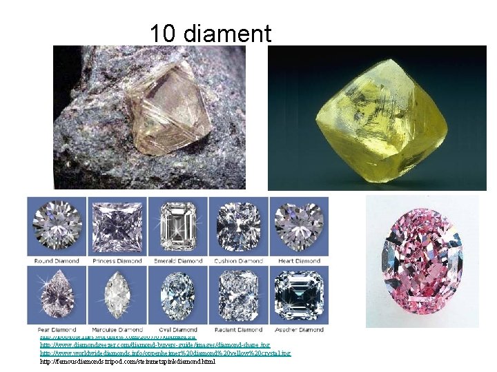 10 diament http: //loopable. files. wordpress. com/2007/07/diamant. gif http: //www. diamondgeezer. com/diamond-buyers-guide/images/diamond-shape. jpg http: