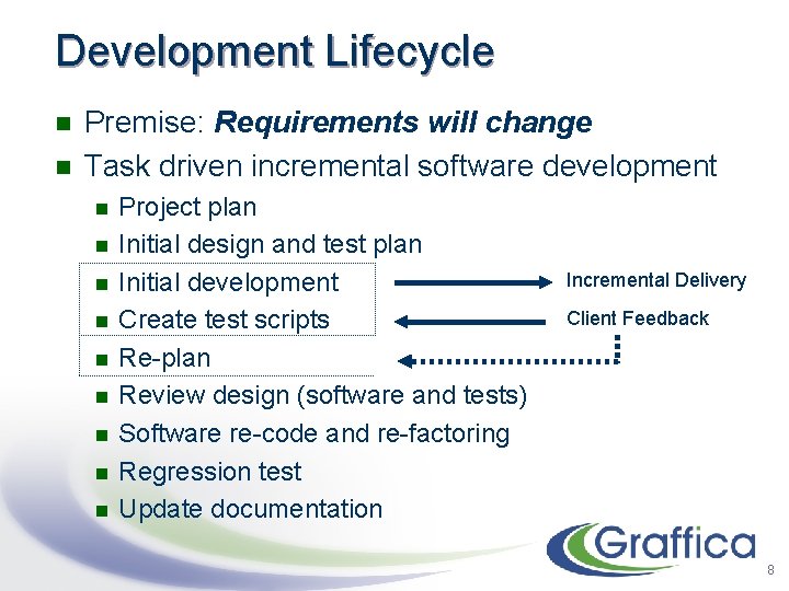 Development Lifecycle n n Premise: Requirements will change Task driven incremental software development n