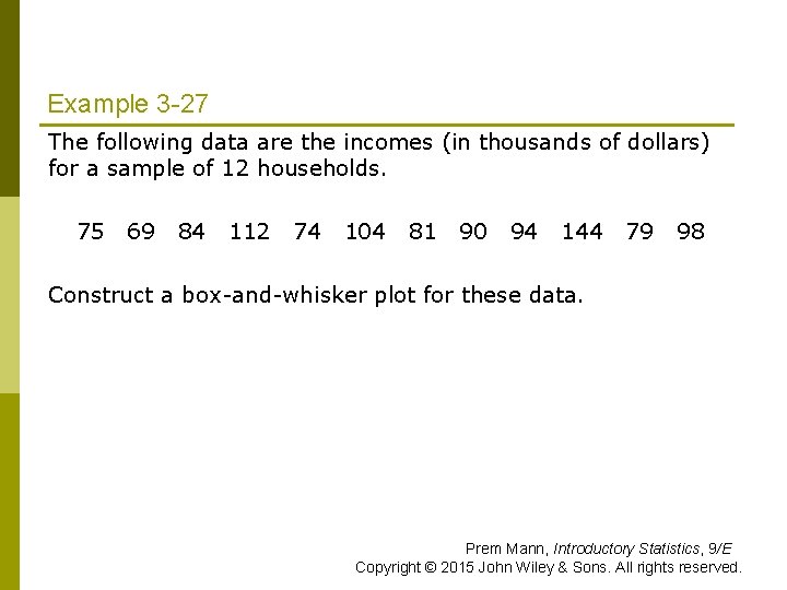 Example 3 -27 The following data are the incomes (in thousands of dollars) for Example 3 -27 The following data are the incomes (in thousands of dollars) for