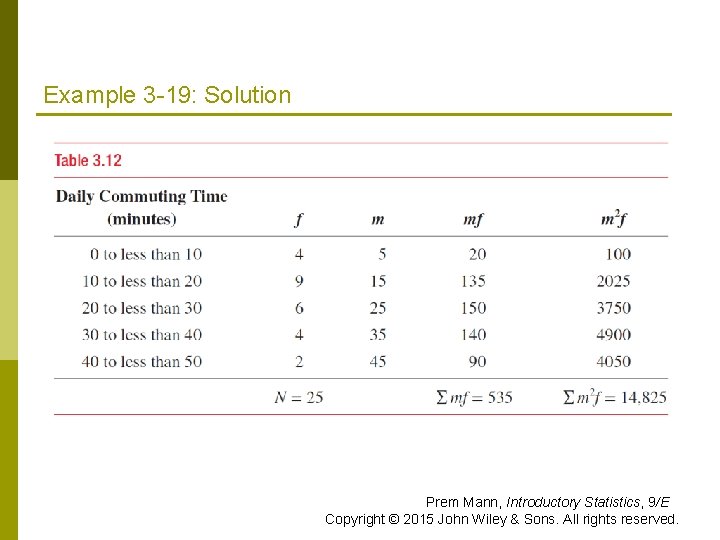 Example 3 -19: Solution Prem Mann, Introductory Statistics, 9/E Copyright © 2015 John Wiley Example 3 -19: Solution Prem Mann, Introductory Statistics, 9/E Copyright © 2015 John Wiley