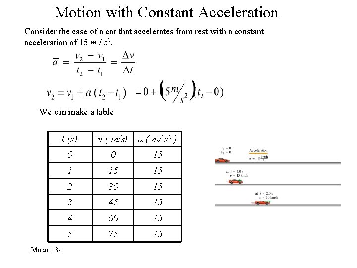 Motion with Constant Acceleration Consider the case of a car that accelerates from rest