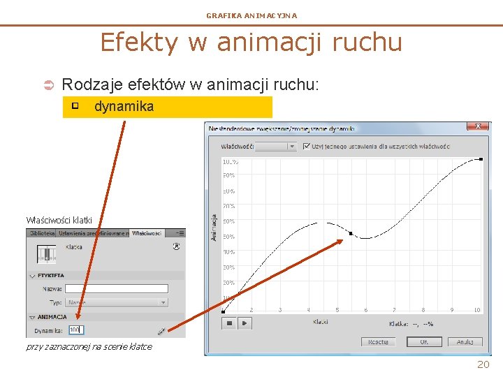 GRAFIKA ANIMACYJNA Efekty w animacji ruchu Ü Rodzaje efektów w animacji ruchu: dynamika Właściwości