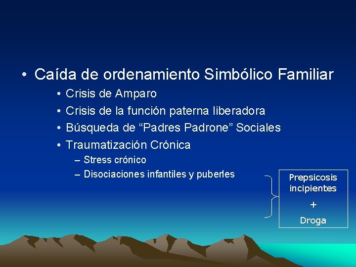  • Caída de ordenamiento Simbólico Familiar • • Crisis de Amparo Crisis de