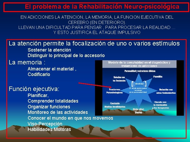 El problema de la Rehabilitación Neuro-psicológica EN ADICCIONES LA ATENCION, LA MEMORIA, LA FUNCION