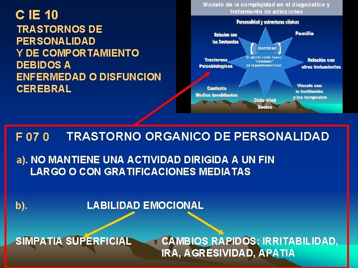C IE 10 TRASTORNOS DE PERSONALIDAD Y DE COMPORTAMIENTO DEBIDOS A ENFERMEDAD O DISFUNCION