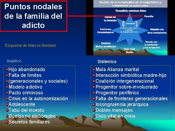 Puntos nodales de la familia del adicto Esquema de Marcos Berstein Analítico Hijo abandonado