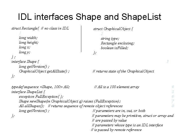 IDL interfaces Shape and Shape. List struct Rectangle{ // no class in IDL 1