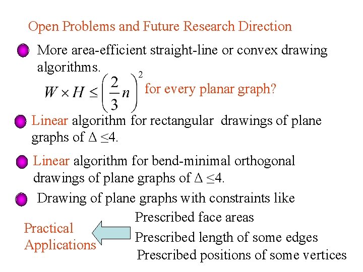 Open Problems and Future Research Direction More area-efficient straight-line or convex drawing algorithms. for