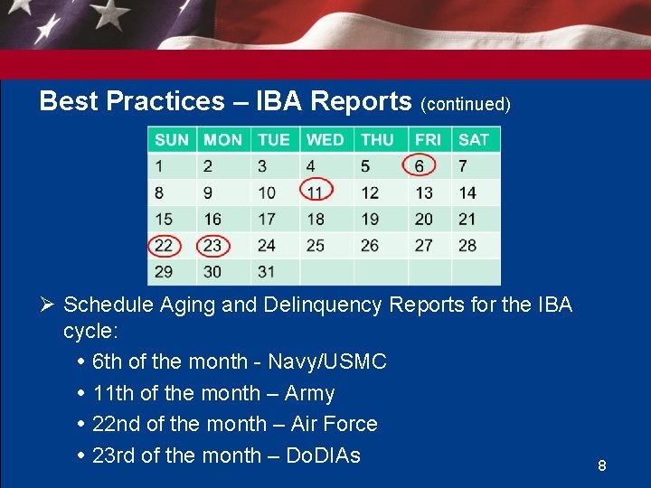 Best Practices – IBA Reports (continued) Ø Schedule Aging and Delinquency Reports for the Best Practices – IBA Reports (continued) Ø Schedule Aging and Delinquency Reports for the