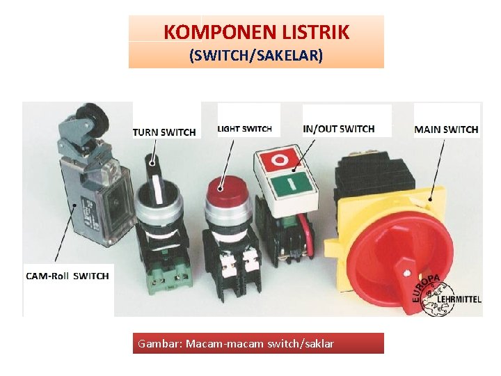 KOMPONEN LISTRIK (SWITCH/SAKELAR) Gambar: Macam-macam switch/saklar 