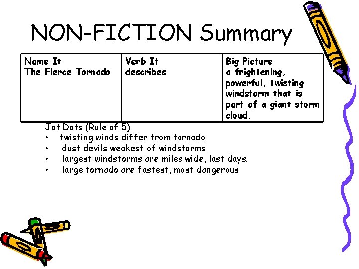 NON-FICTION Summary Name It The Fierce Tornado Verb It describes Big Picture a frightening, NON-FICTION Summary Name It The Fierce Tornado Verb It describes Big Picture a frightening,